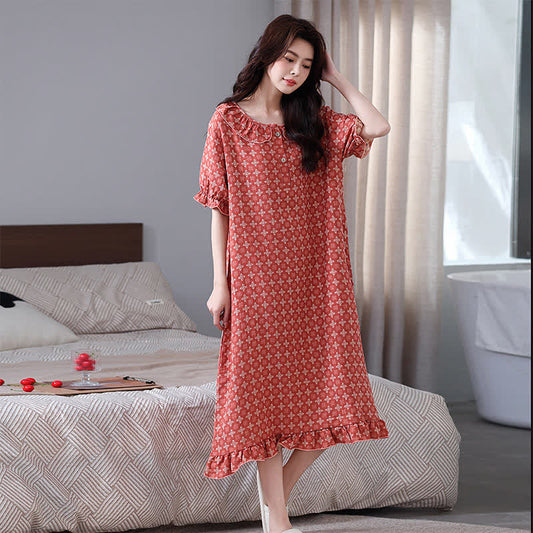 Chemise de nuit rétro en gaze de coton jacquard