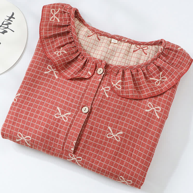 Chemise de nuit en gaze de coton jacquard à motif nœud