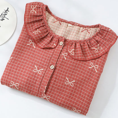 Chemise de nuit en gaze de coton jacquard à motif nœud