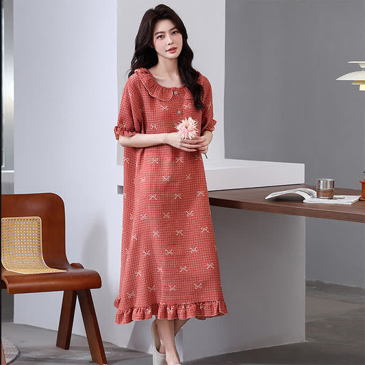Chemise de nuit en gaze de coton jacquard à motif nœud