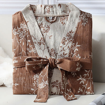 Peignoir en gaze de coton jacquard style kimono floral vintage