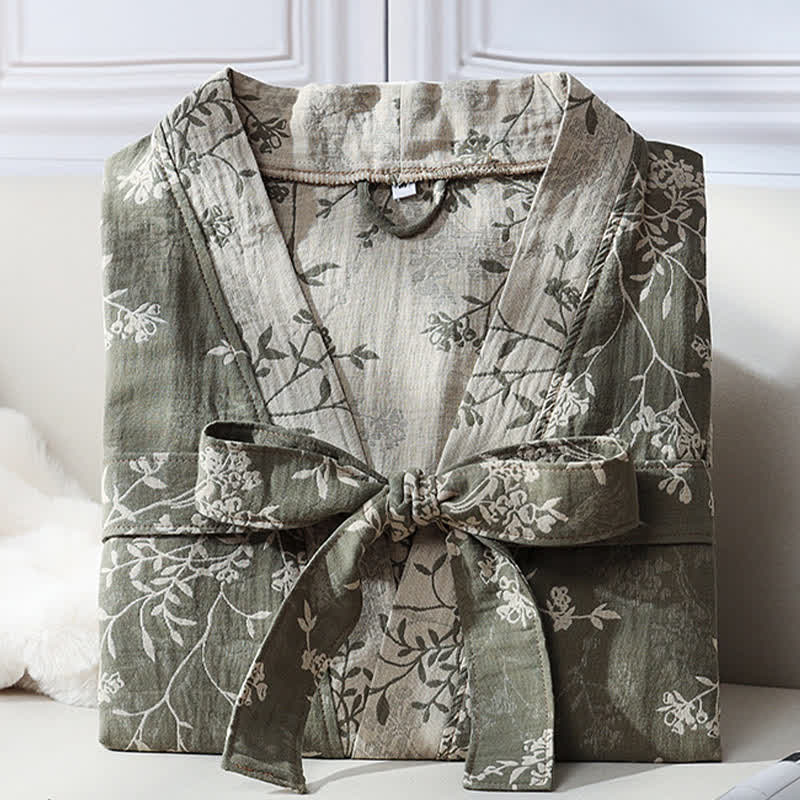 Peignoir en gaze de coton jacquard style kimono floral vintage