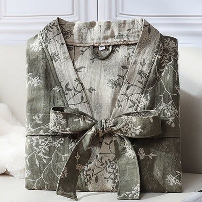 Peignoir en gaze de coton jacquard style kimono floral vintage