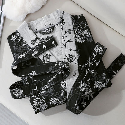 Peignoir en gaze de coton jacquard style kimono floral vintage