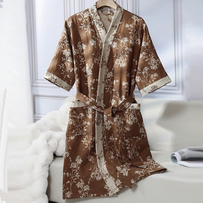 Peignoir en gaze de coton jacquard style kimono floral vintage