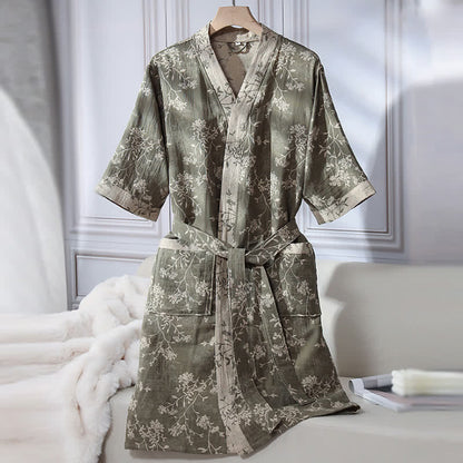 Peignoir en gaze de coton jacquard style kimono floral vintage