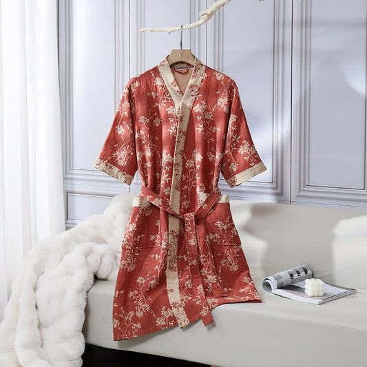 Peignoir en gaze de coton jacquard style kimono floral vintage