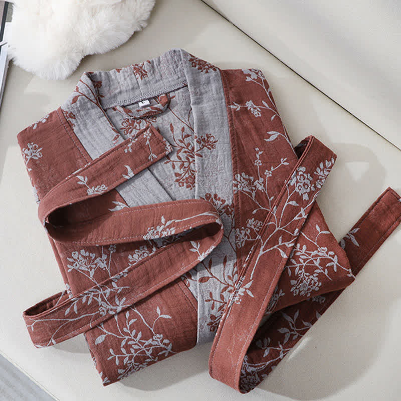 Peignoir en gaze de coton jacquard style kimono floral vintage