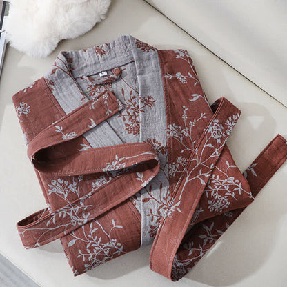 Peignoir en gaze de coton jacquard style kimono floral vintage