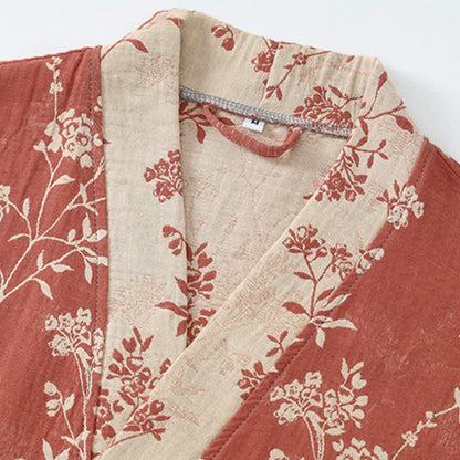 Peignoir en gaze de coton jacquard style kimono floral vintage