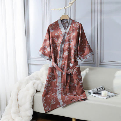 Peignoir en gaze de coton jacquard style kimono floral vintage