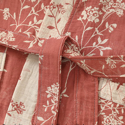 Peignoir en gaze de coton jacquard style kimono floral vintage