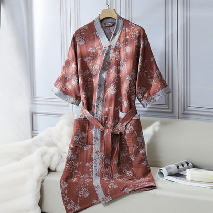 Peignoir en gaze de coton jacquard style kimono floral vintage