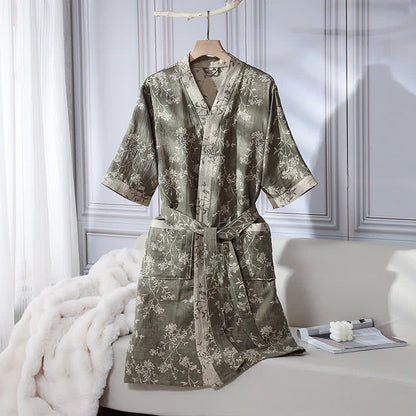 Peignoir en gaze de coton jacquard style kimono floral vintage
