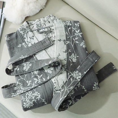 Peignoir en gaze de coton jacquard style kimono floral vintage