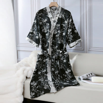 Peignoir en gaze de coton jacquard style kimono floral vintage