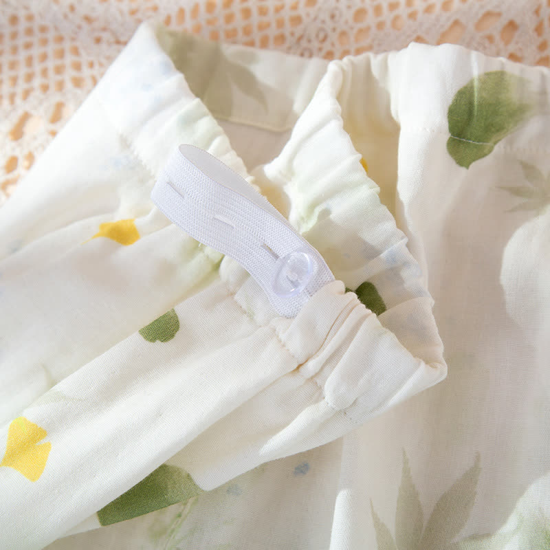 Ensemble pyjama ajustable en gaze de coton imprimé feuilles avec kimono