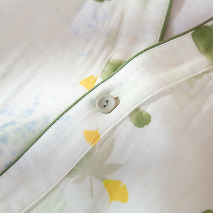 Ensemble pyjama ajustable en gaze de coton imprimé feuilles avec kimono