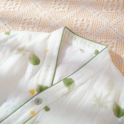 Ensemble pyjama ajustable en gaze de coton imprimé feuilles avec kimono