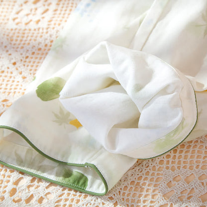 Ensemble pyjama ajustable en gaze de coton imprimé feuilles avec kimono