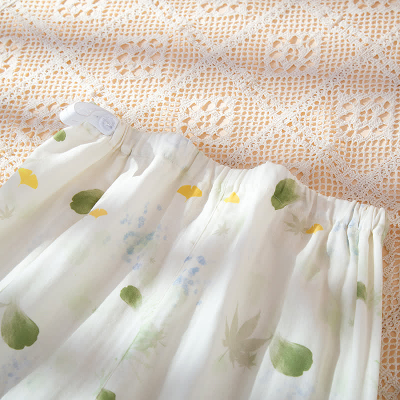 Ensemble pyjama ajustable en gaze de coton imprimé feuilles avec kimono