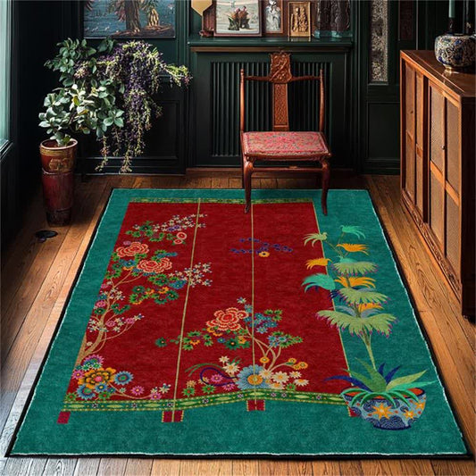 Tapis antidérapant d'intérieur/extérieur à motif floral rétro