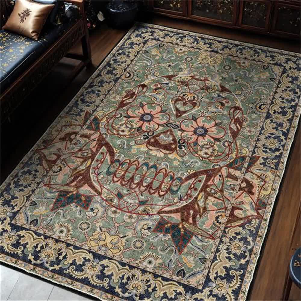 Tapis lavable intérieur/extérieur avec tête de mort gothique