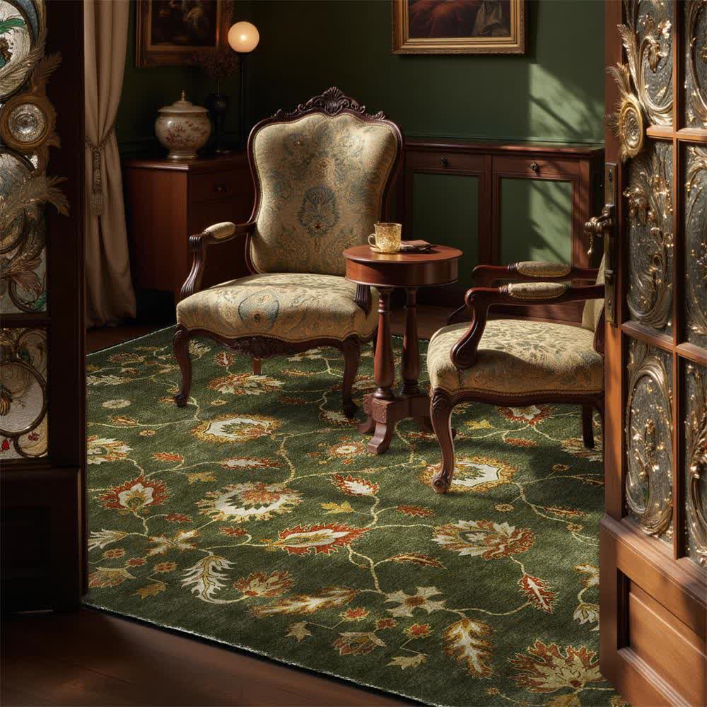 Tapis antidérapant d'intérieur/extérieur à motif floral cachemire