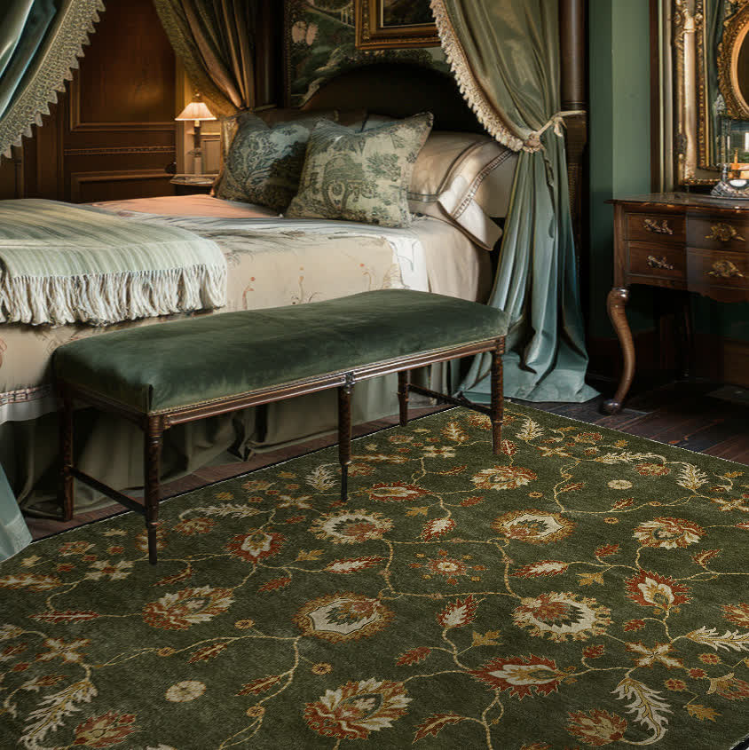 Tapis antidérapant d'intérieur/extérieur à motif floral cachemire
