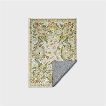 Tapis antidérapant avec motif de fleurs et d'oiseaux