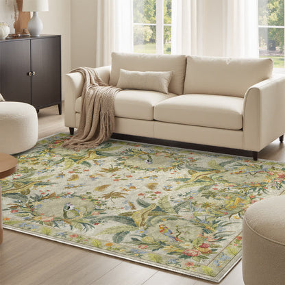 Tapis antidérapant avec motif de fleurs et d'oiseaux