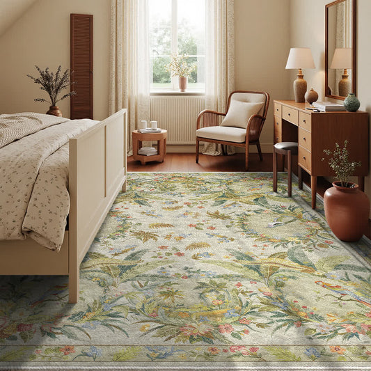 Tapis antidérapant avec motif de fleurs et d'oiseaux