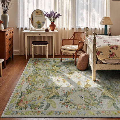 Tapis antidérapant avec motif de fleurs et d'oiseaux