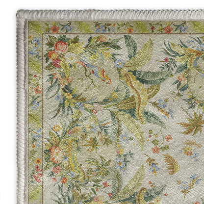 Tapis antidérapant avec motif de fleurs et d'oiseaux