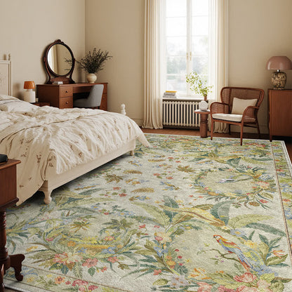 Tapis antidérapant avec motif de fleurs et d'oiseaux