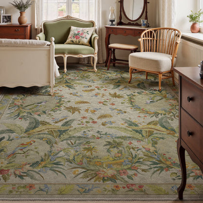 Tapis antidérapant avec motif de fleurs et d'oiseaux