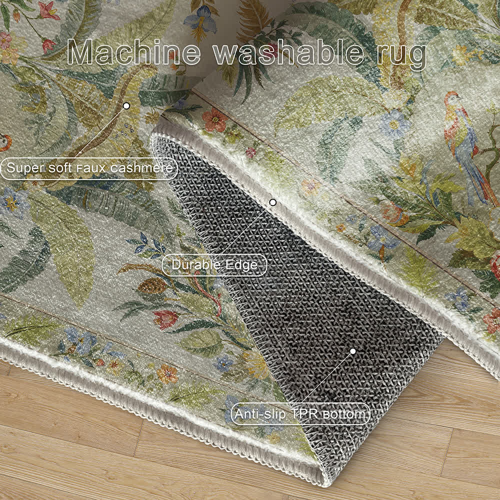Tapis antidérapant avec motif de fleurs et d'oiseaux