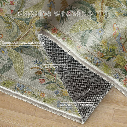 Tapis antidérapant avec motif de fleurs et d'oiseaux