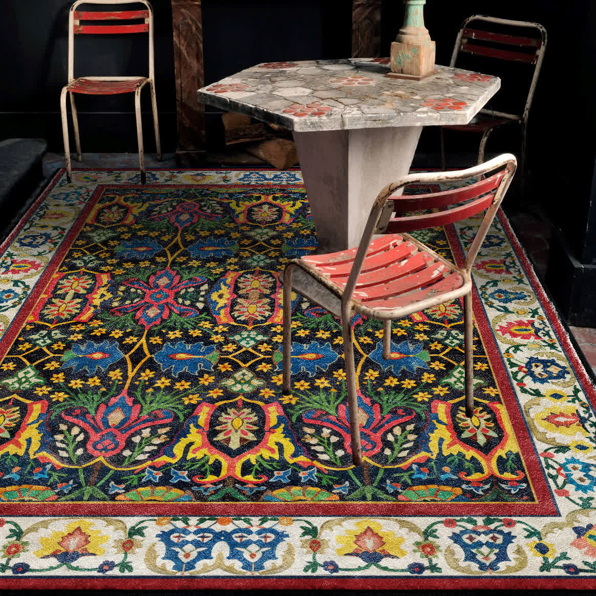 Tapis d'intérieur et d'extérieur coloré à motif floral de style bohème