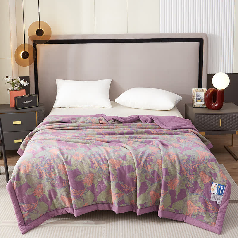 Couverture d'été teinte en fil de gaze de coton avec pétales de fleurs