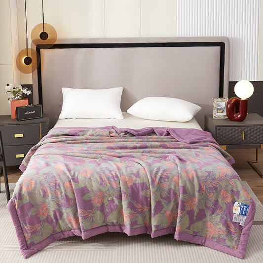 Couverture d'été teinte en fil de gaze de coton avec pétales de fleurs