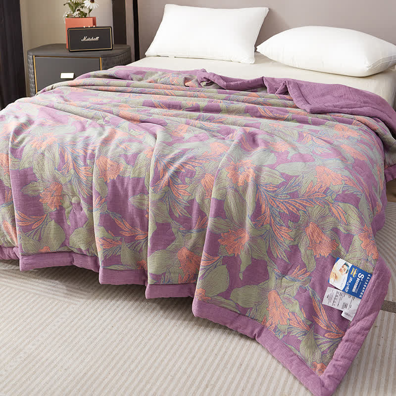 Couverture d'été teinte en fil de gaze de coton avec pétales de fleurs