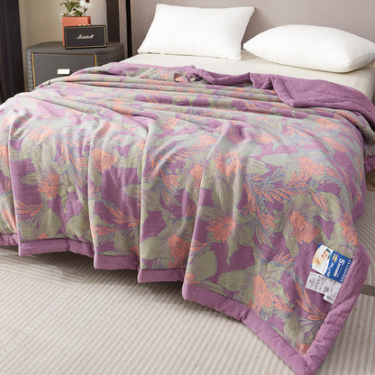 Couverture d'été teinte en fil de gaze de coton avec pétales de fleurs