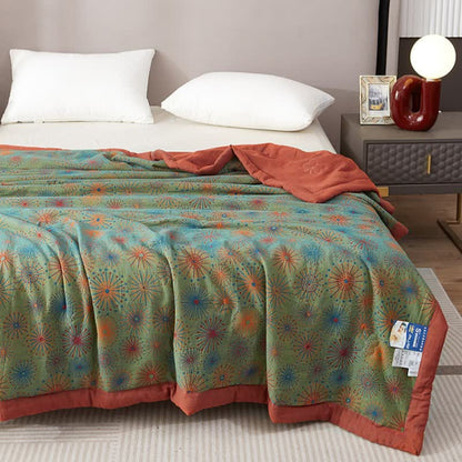 Couverture d'été en gaze de coton teintée en fil, motif feux d'artifice vintage