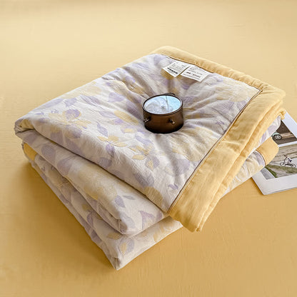 Élégante couverture d'été en pur coton avec motif floral et gaze à deux couches