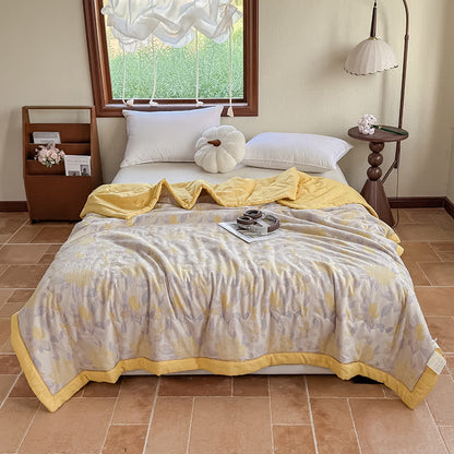 Élégante couverture d'été en pur coton avec motif floral et gaze à deux couches