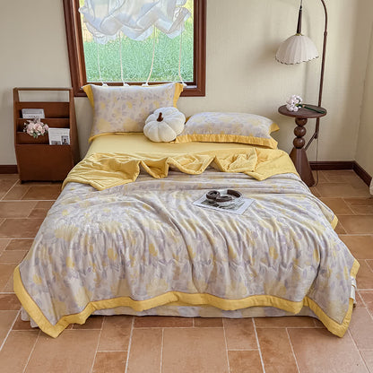 Élégante couverture d'été en pur coton avec motif floral et gaze à deux couches