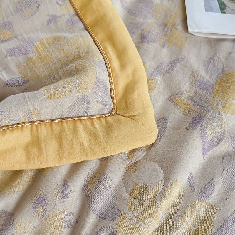 Élégante couverture d'été en pur coton avec motif floral et gaze à deux couches