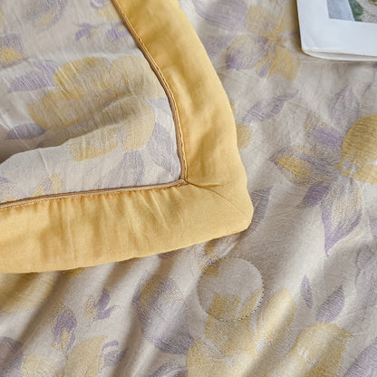 Élégante couverture d'été en pur coton avec motif floral et gaze à deux couches