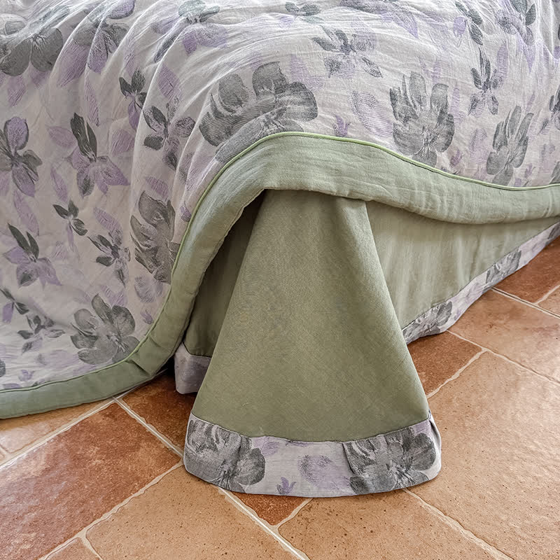 Élégante couverture d'été en pur coton avec motif floral et gaze à deux couches
